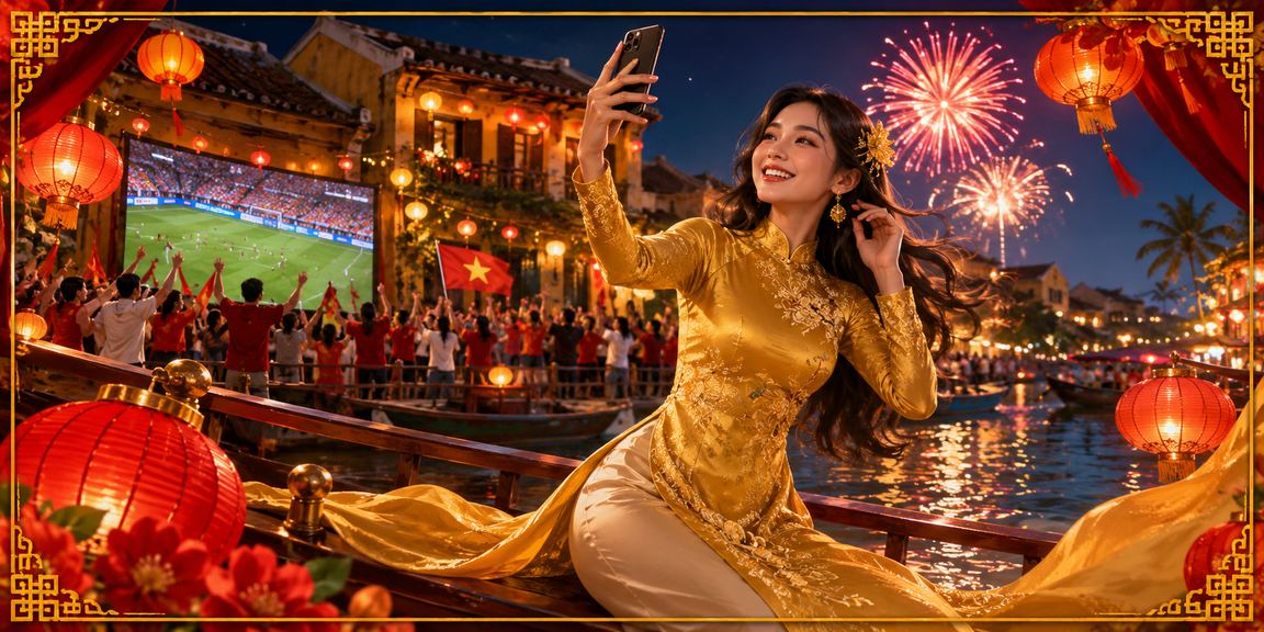 Người chơi casino trực tuyến tại Hội An mặc áo dài truyền thống, xem phân tích trên điện thoại